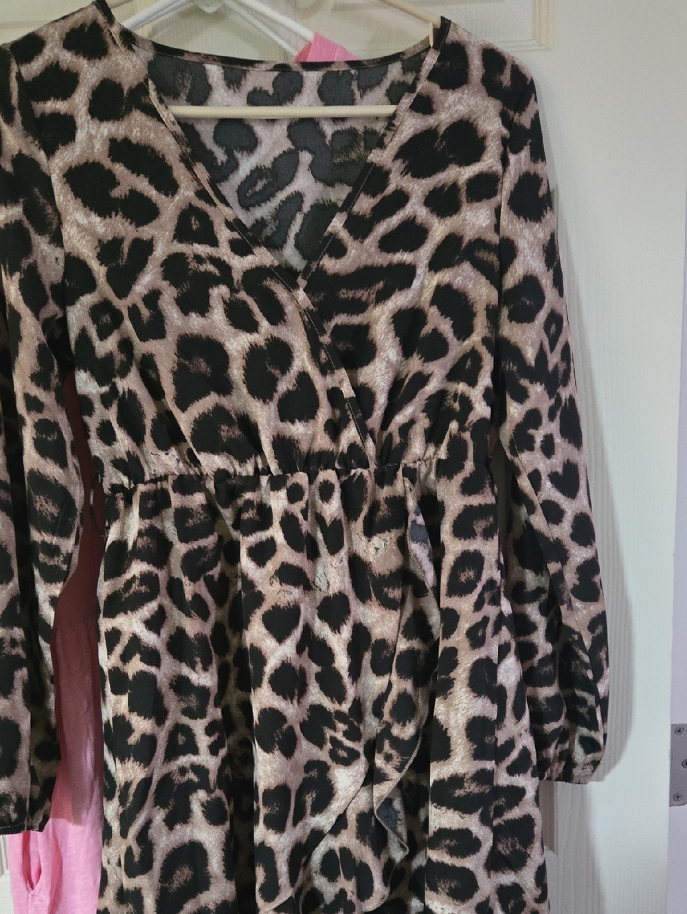 Leopard Print V-Neck Wrap Dress - Black & Taupe